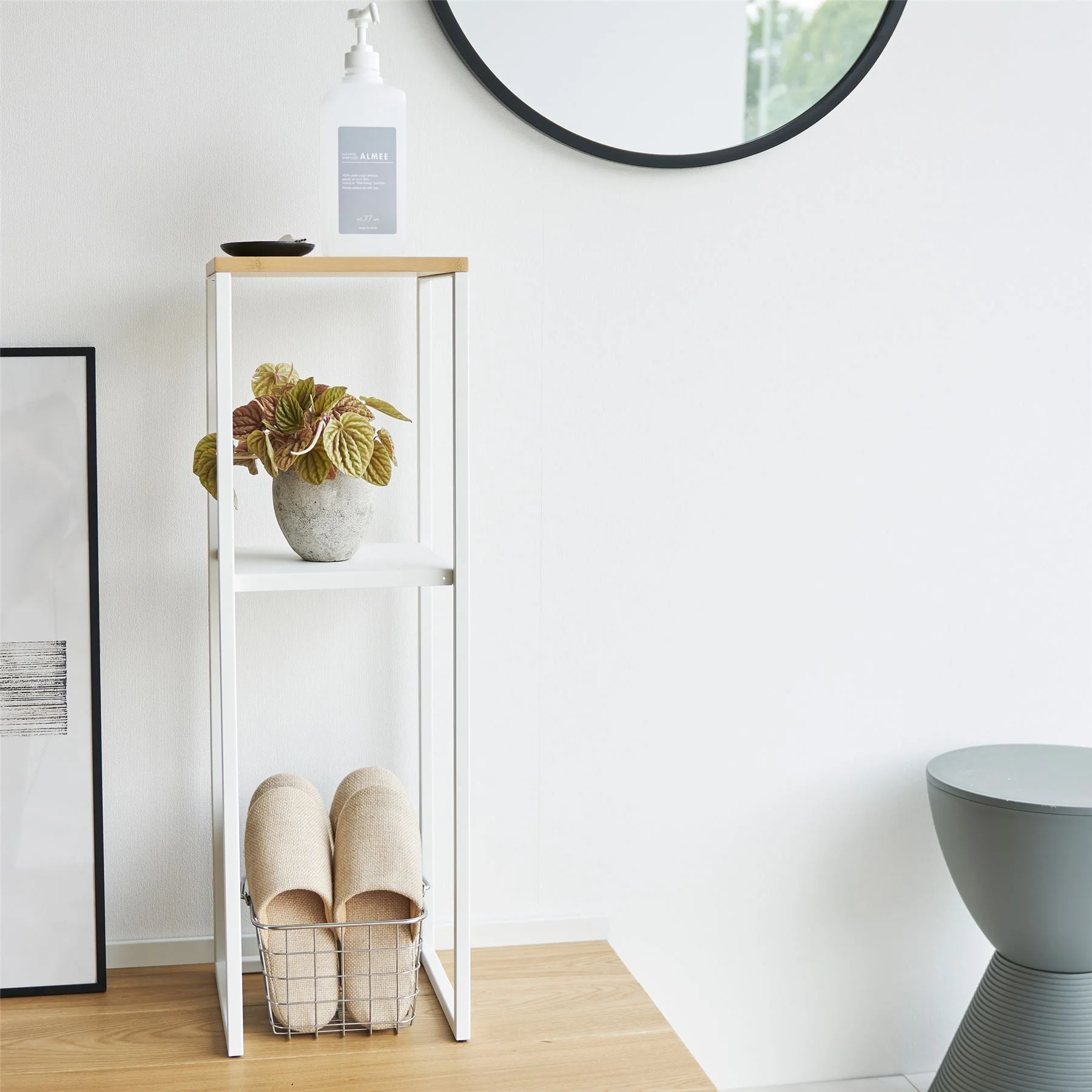 2 Tier Slimline Storage Unit with Wooden Top - Image 4