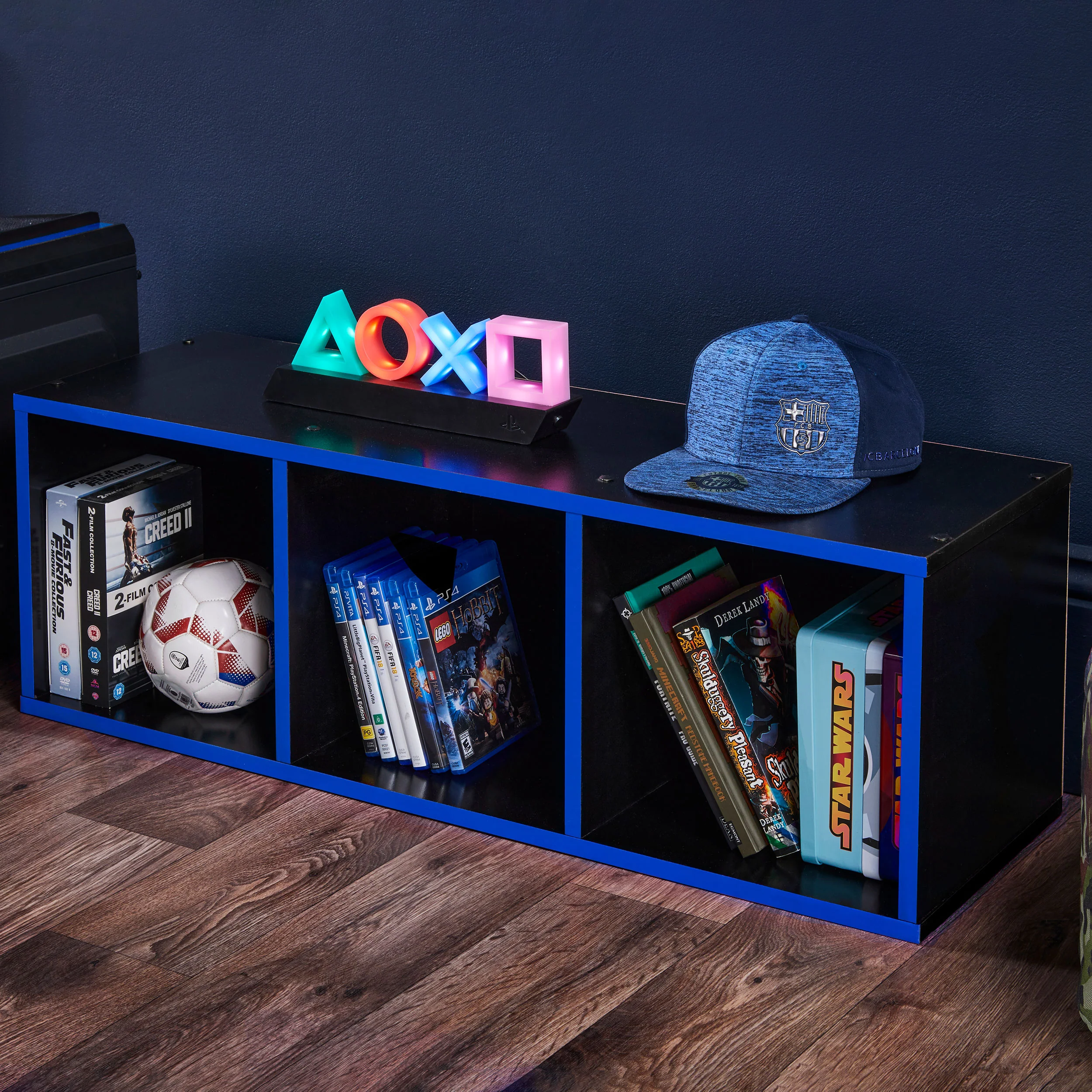 3 Cube Storage Unit Black And Blue - Image 3