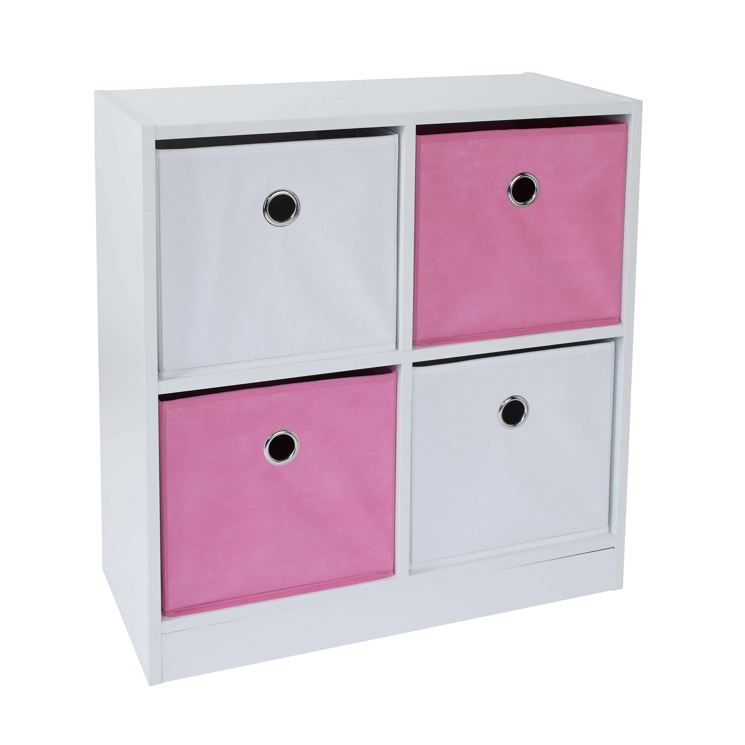 4 Cube Storage Unit With Baskets White And Pink - Image 5