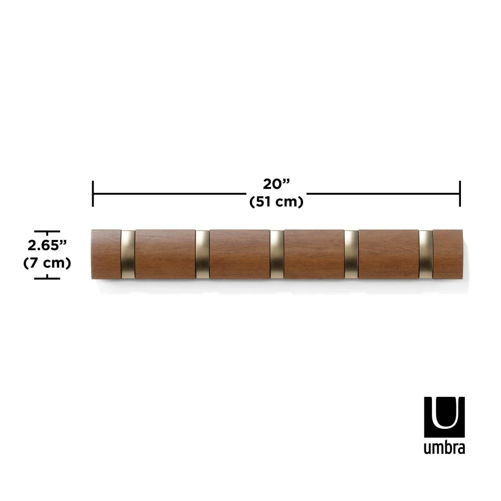 Flip 5 Coat Hook Walnut & Warm Gold - Image 3
