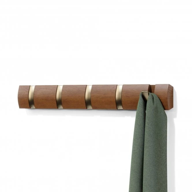 Flip 5 Coat Hook Walnut & Warm Gold - Image 7