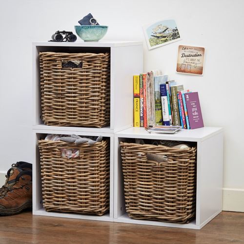 Handbridge Storage Cube with Rattan Basket - Set 3