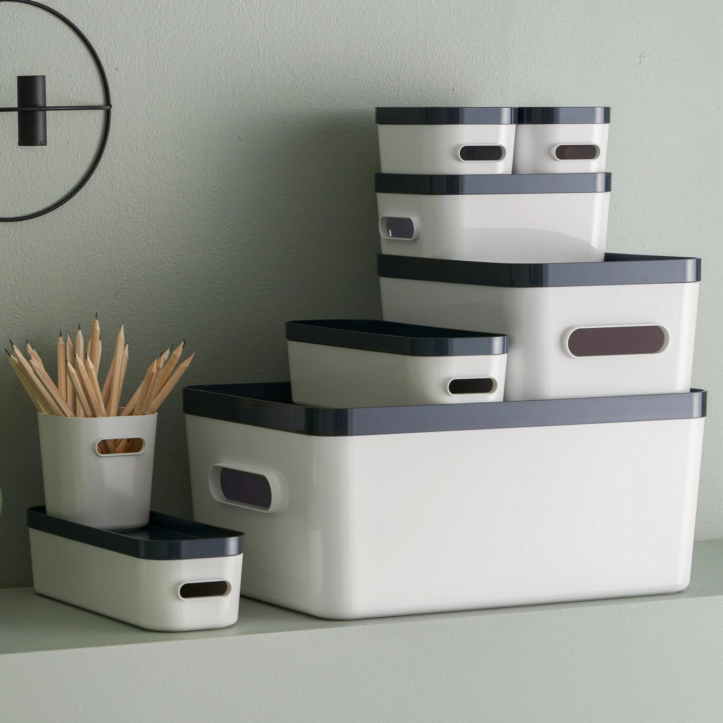 Large Stacking Lidded Storage Box White Grey