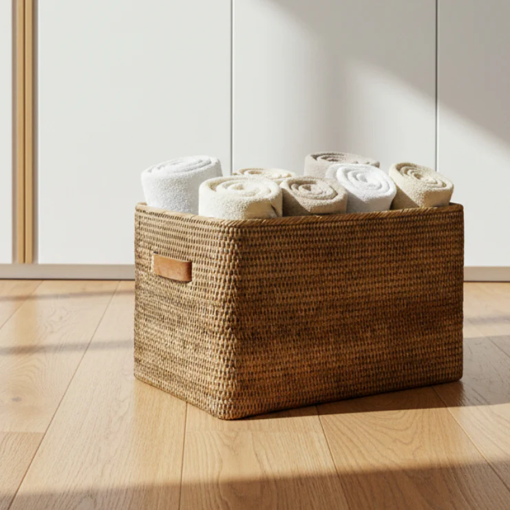 Large Weave baseket with leather handle - Image 2