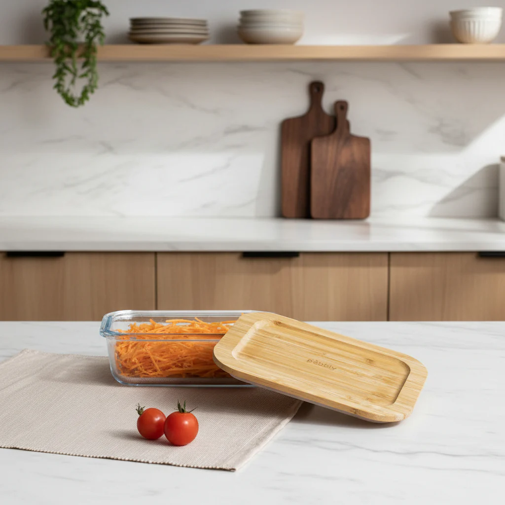 Rectangular Glass Container With Bamboo Lid 650ml