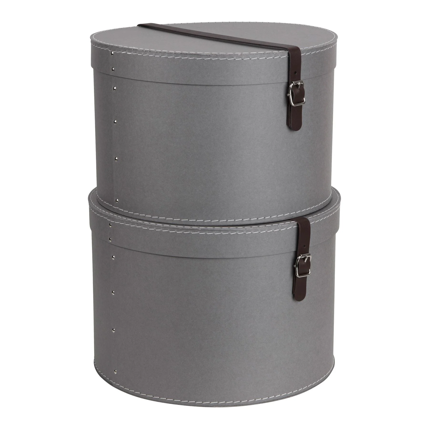 Set Of 2 Hat Boxes With Leather Strap - Rut - Image 6