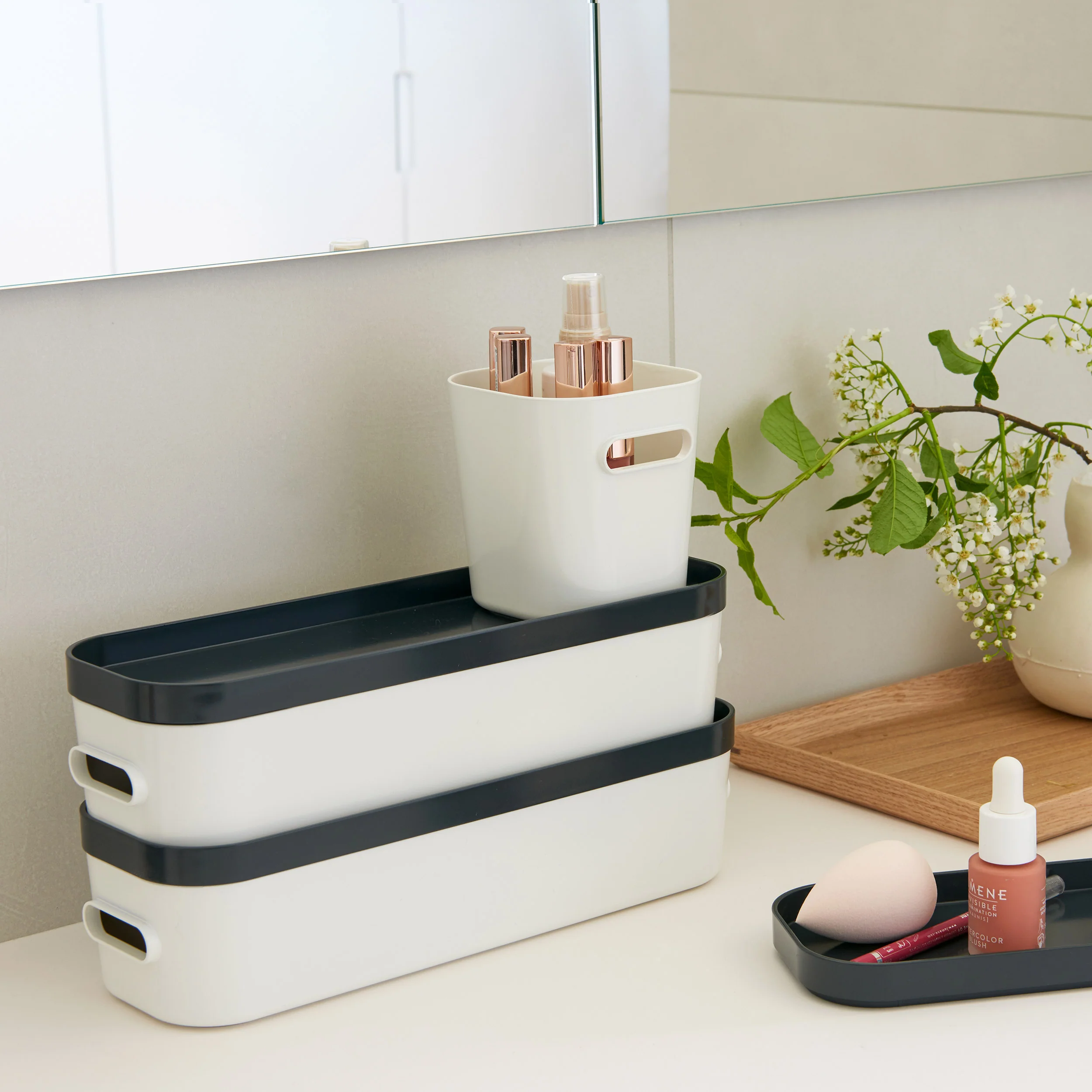 Slim Stacking Lidded Storage Box White Grey - Image 5