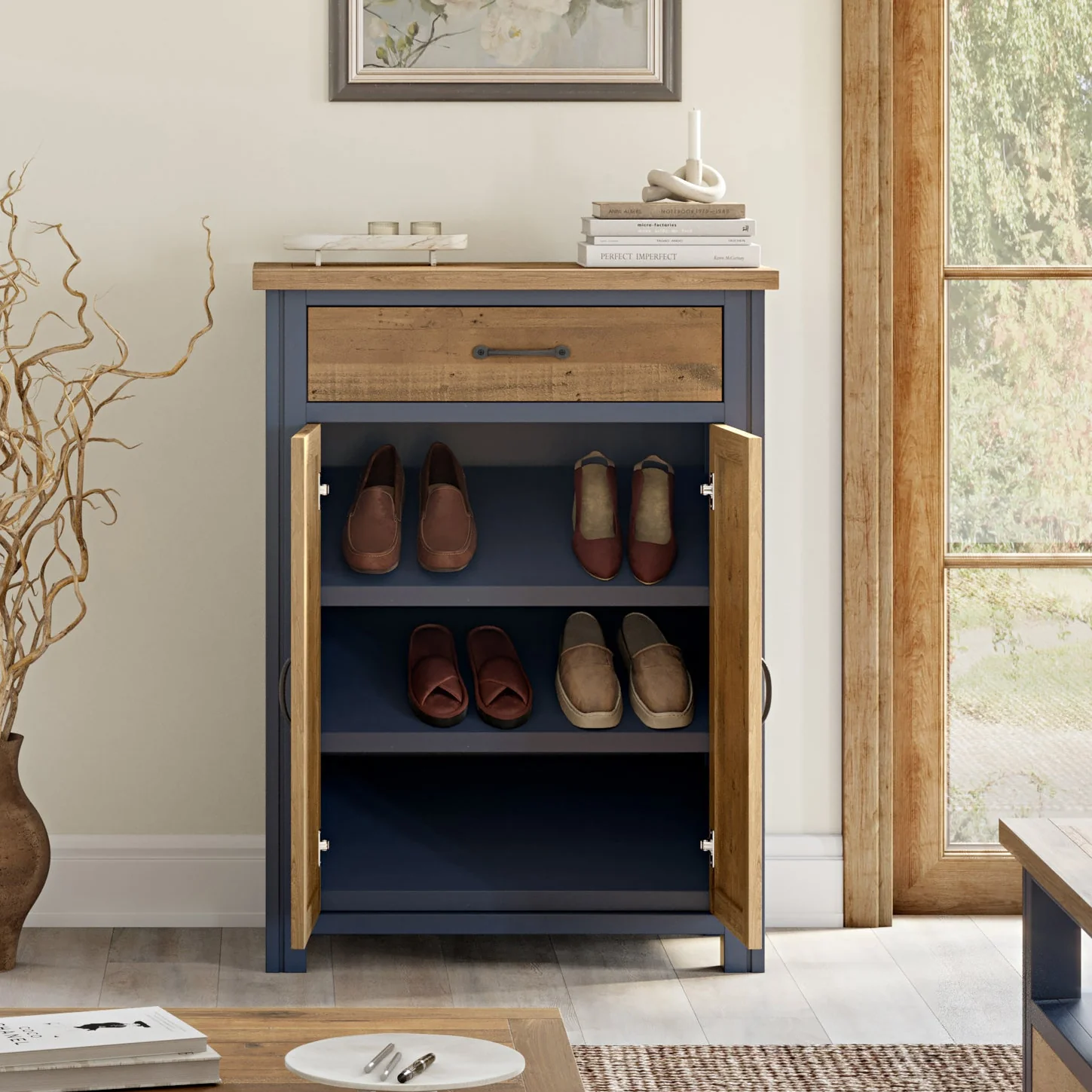 Splash of Blue - Shoe Storage Cupboard With Drawer - Image 2