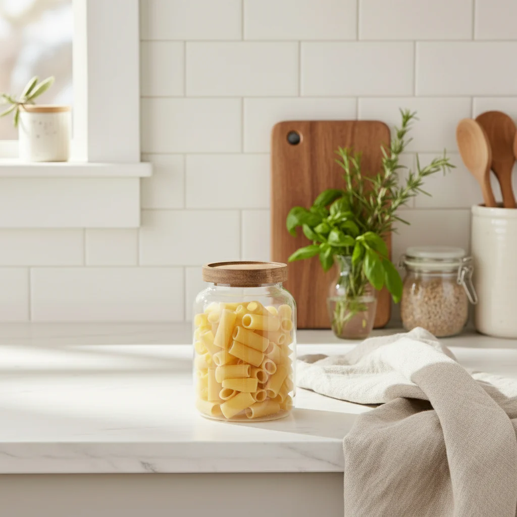 Small Wide Glass Storage Jar With Acacia Lid - Image 2