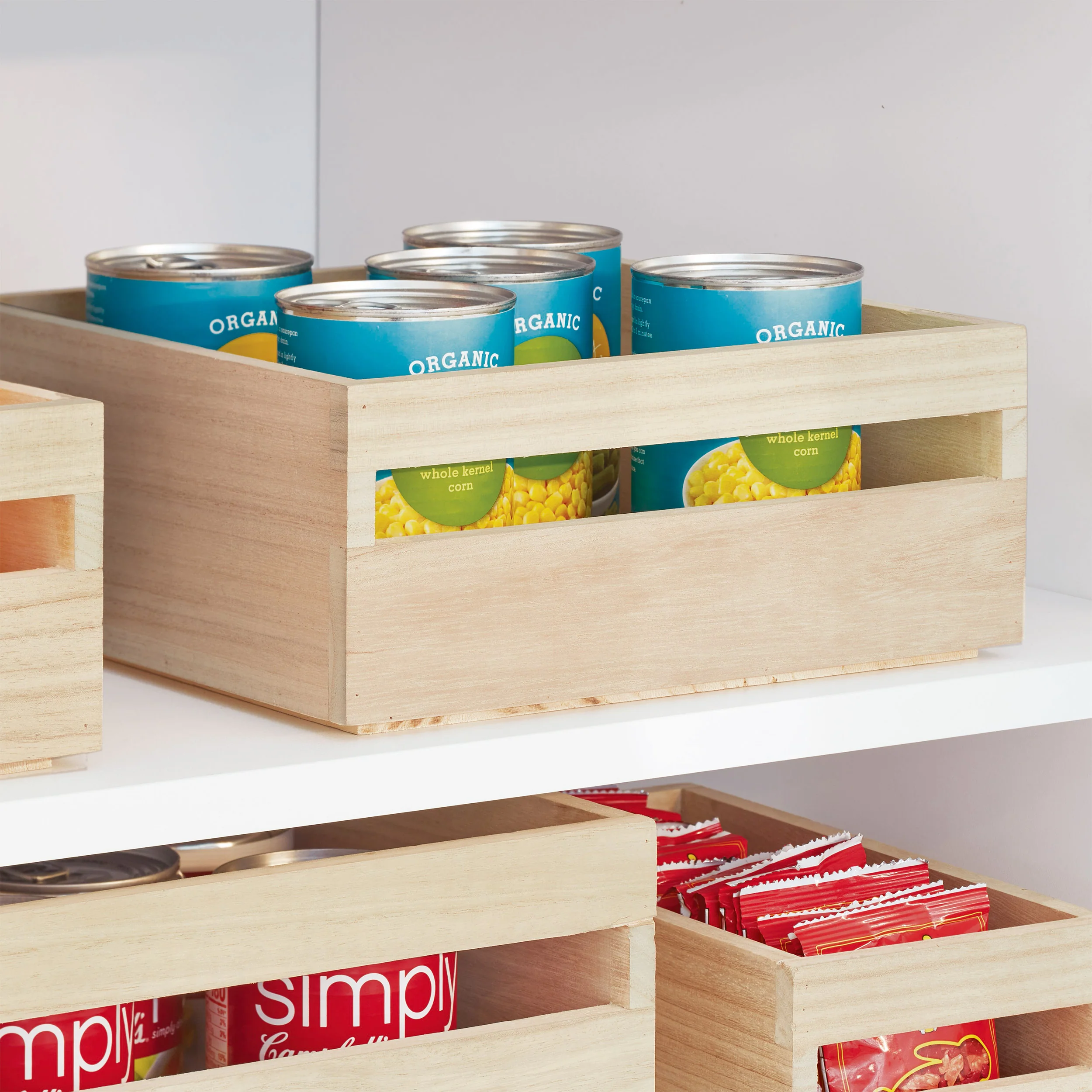 Wooden Pantry Storage Bin With Handle Square